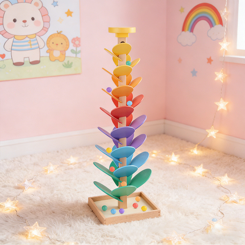 Wooden Blocks Stacking - Rainbow Music Tree Stacking Petal Wooden