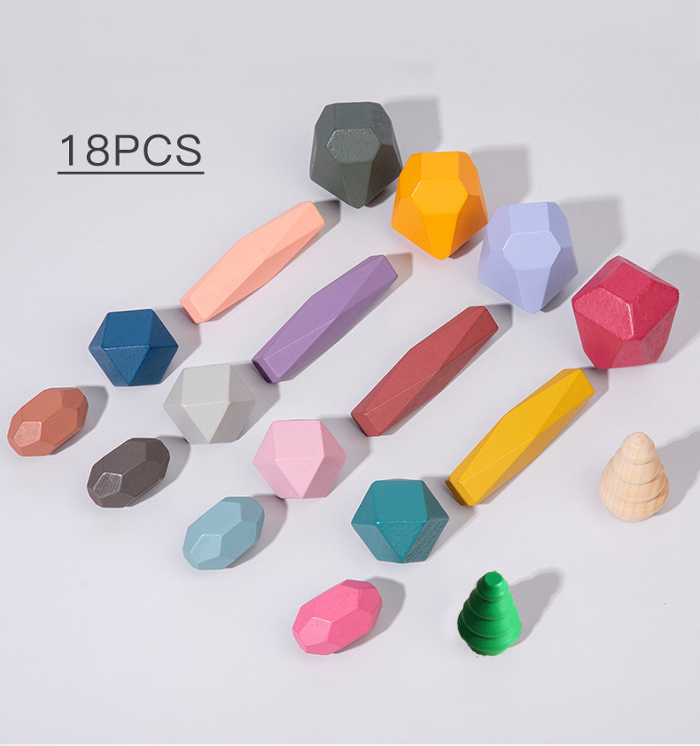 18 Pcs Wooden Stacking Rocks B - đánh giá và giá Wooden Blocks Stacking